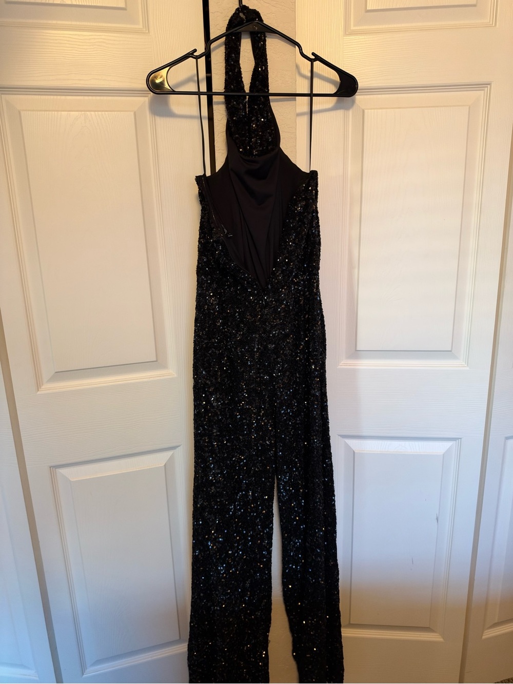 Express Black Sequin Halter Jumpsuit